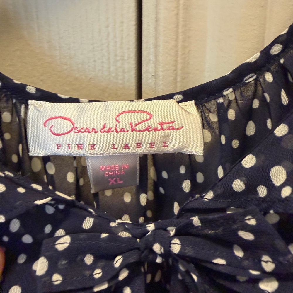 Oscar de la Renta Navy and White Polka Dot Bow sheer nightgown - Picture 2 of 6